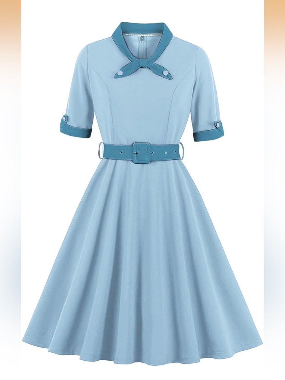 1950s Light Blue Fit-and-Flare Dress with Belt
